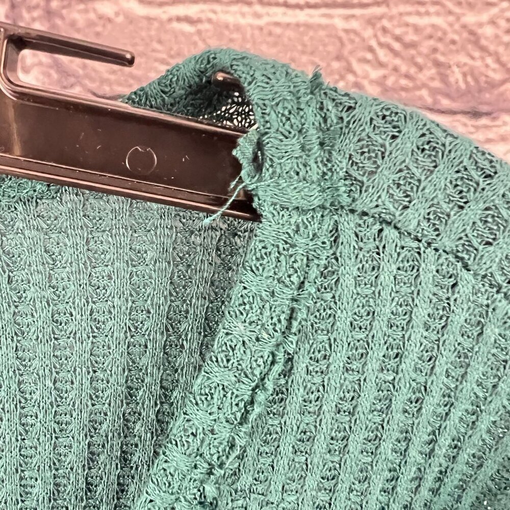 Dressbarn Womens Size 3X Teal Ribbed Long Sleeve V-Neck Ruffle Hem Top - Picture 6 of 8